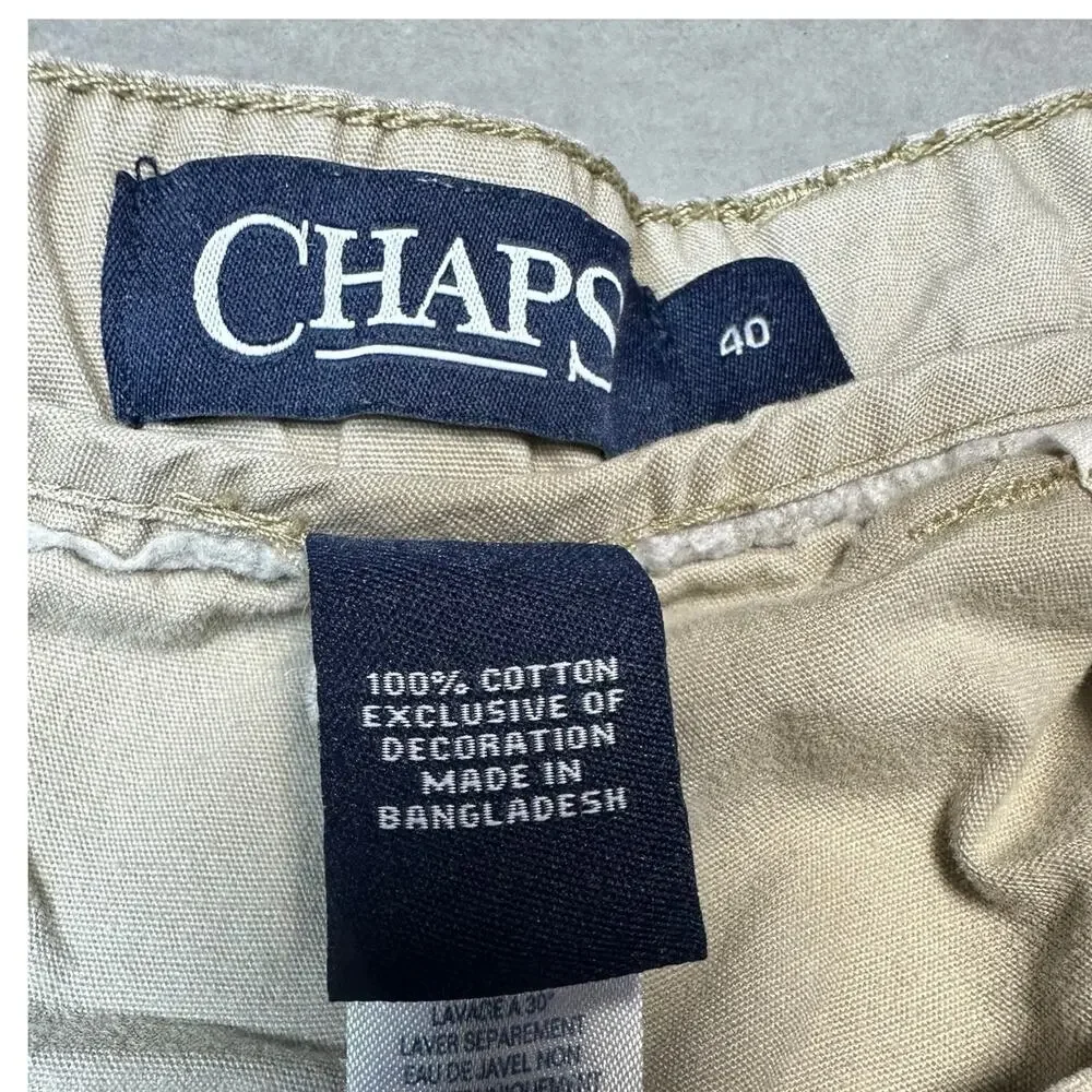 Chaps Mens Cargo Shorts Size 40 Khaki Tan 100% Cotton Casual Utility
